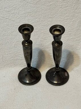 Vintage antique Classic silver/black metal candle stick holder